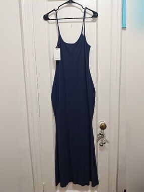 Quince Tencel Rib Knit Maxi Slip Dress Navy Blue XL NWT Lyocell MSRP $80
